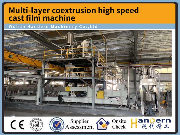 Multi-layer coextrusion high speed cast film machine